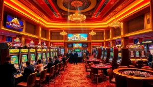 IDNslot gaming floor with vibrant slot machines, delivering a dynamic gambling experience.