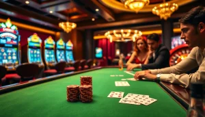 Jouez à des jeux passionnants au meilleur casino en ligne France avec des jetons de poker et des cartes en action.