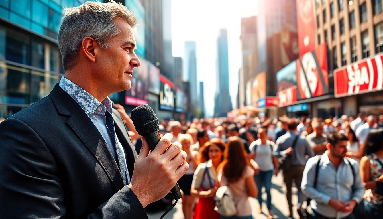 Engaging news scene depicting a reporter capturing vibrant city life, symbolizing current news updates.