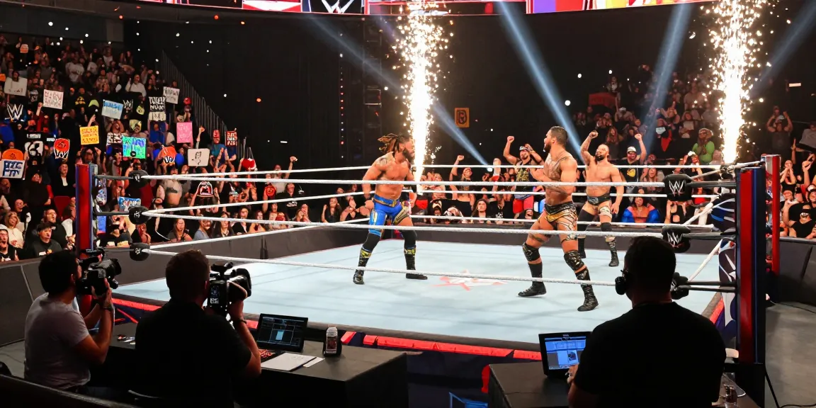 WWE live event capturing Superstars in action and energized crowd.
