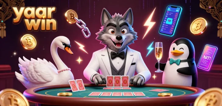 Experience the excitement of yaar win at this dynamic casino scene featuring a debonair wolf and elegant characters.