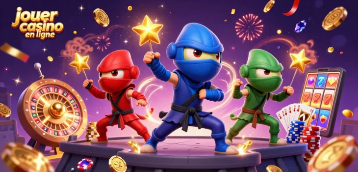 Jouer au casino en ligne avec une équipe de caméléons ninjas sous un ciel étoilé.