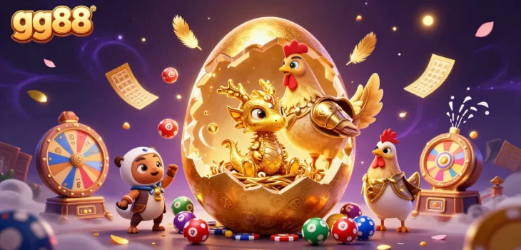 Spin to win with gg88's vibrant 3D casino scene featuring a golden dragon and dynamic elements