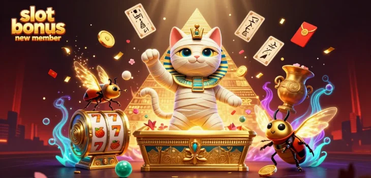 Engage with slot bonus new member offers through vibrant, animated casino characters and symbols.