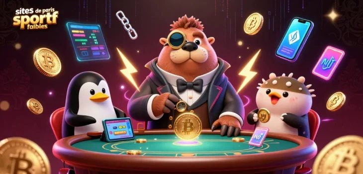 Découvrez des sites de paris sportif fiables avec un morse à la poker, un dealer pingouin et un poisson-bluffeur.