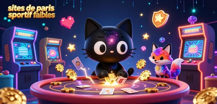 Des paris sûrs se dévoilent avec des chips dorés tirés par un chat cosmique dans un casino dynamique.