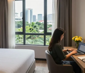 Experience the comfort of ROKOK88 with serene hotel room ambiance in Kebayoran Baru.